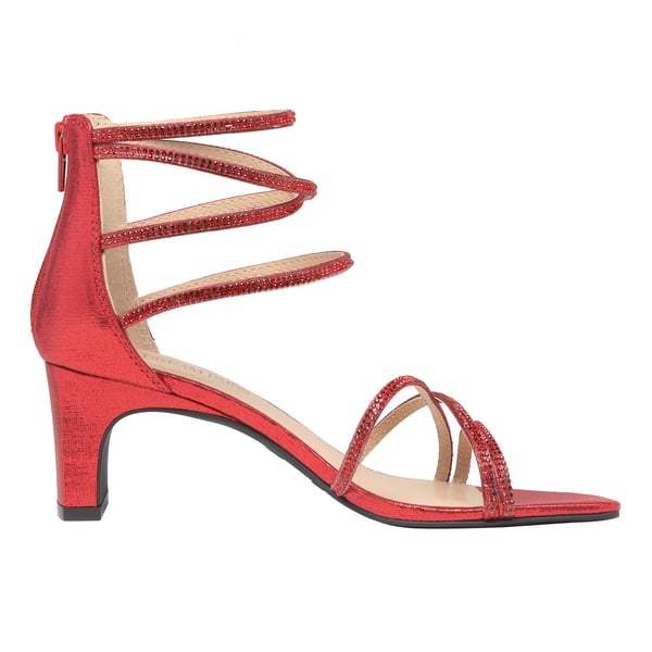 Rhinestone Chunky Pump Sandals - RED RHINESTONE - 3